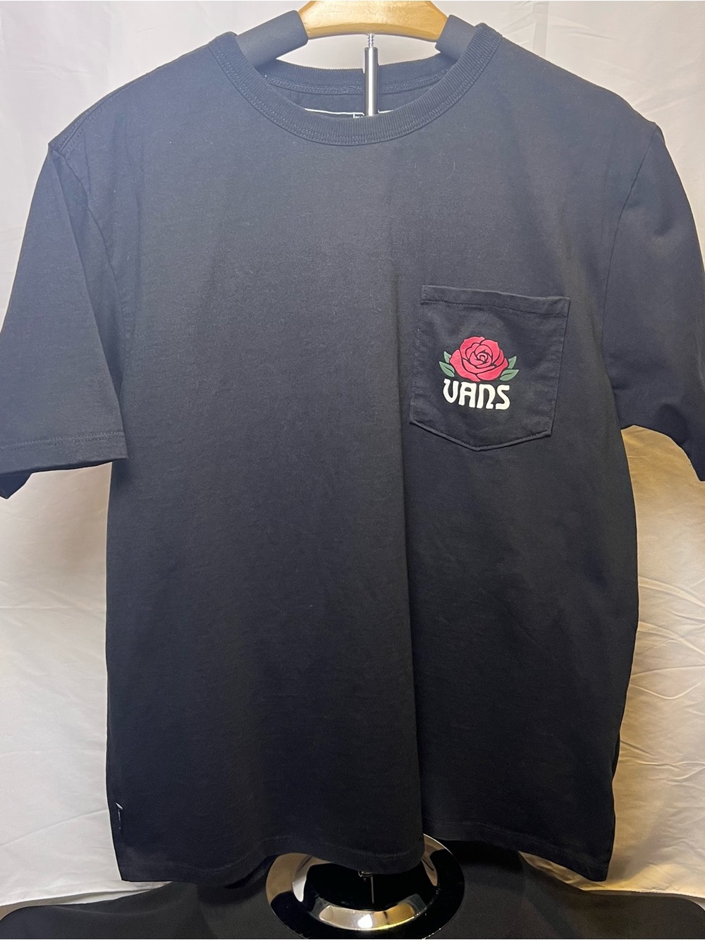 Vans Men's Black Pocket T-Shirt with Rose Logo